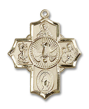 Large Holy Spirit 5-Way Medal - 14kt Gold 1 1/4" x 1" Pendant (5690)