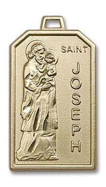 Large St. Joseph Medal - 14kt Gold 1 1/8" x 5/8" Rectangular Pendant (5722)