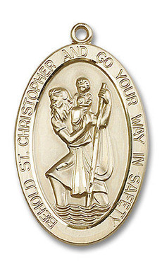 Extra Large St. Christopher Medal - 14kt Gold 1 5/8" x 1" Oval Pendant ...