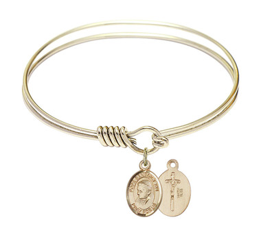 Miraculous Leaf Charm On A 8 1/2 Inch Round Double Loop Bangle Bracelet Miraculous Leaf Charm On A 8 1/2 Inch Round Double Loop Bangle Bracelet