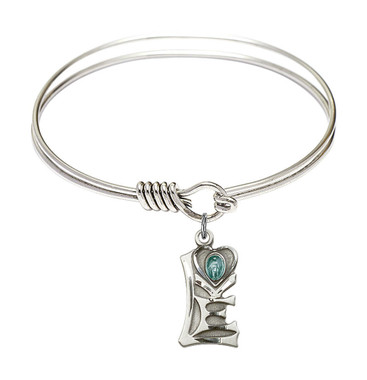 Crucifix Round Eye Hook Bangle Bracelet - Sterling Silver Charm