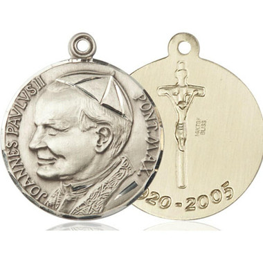 Large St. John Paul II Medal with Papal Crucifix - 14kt Gold 1 1/4" x 1 ...