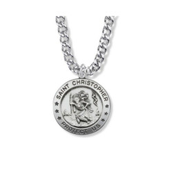 SINGER St Christopher Necklace - Sterling Silver Round Medal on 24 Stainless Chain SM8554SH