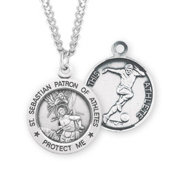 St. Sebastian Patron of Athletes Male Soccer Necklace - Sterling Silver Round Pendant