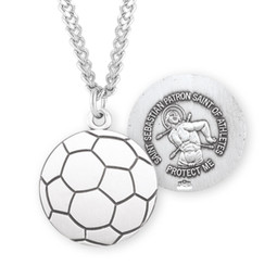 St. Sebastian Soccer Ball Necklace - Sterling Silver Round Pendant