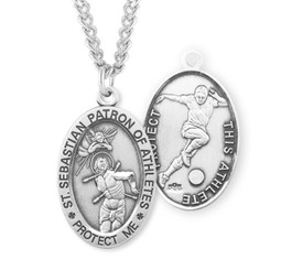 St. Sebastian Patron of Athletes Soccer Necklace - Sterling Silver Oval Pendant