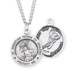 St. Sebastian Hockey Necklace - Sterling Silver Round Pendant