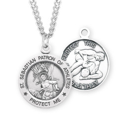 St. Sebastian Wrestling Necklace - Sterling Silver Round Pendant