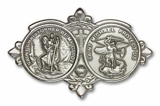 St Christopher and St Michael Visor Clip - Silver Finish 1034V