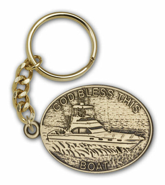 God Bless This Boat Keychain - Gold Finish