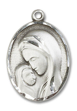 Madonna & Child Medal - Sterling Silver 3/4" x 1/2" Oval Pendant (0447SS)