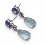 Aqua, Tanzanite and Pink Sapphire Earrings