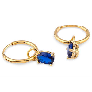 Huggies with Oval Sapphire Colour CZ Dangles