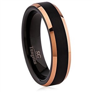 Tungsten Ring with Beveled Edge in Rose