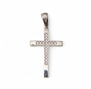 14k White Gold CZ Cross