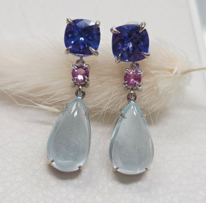 Aqua, Tanzanite and Pink Sapphire Earrings