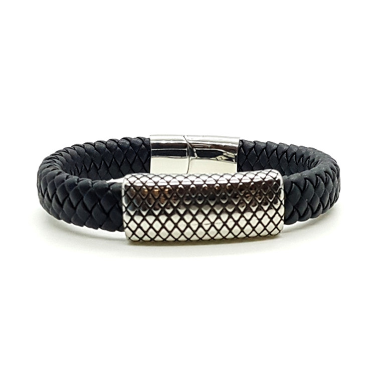 Braided Leather and Steel Bracelet