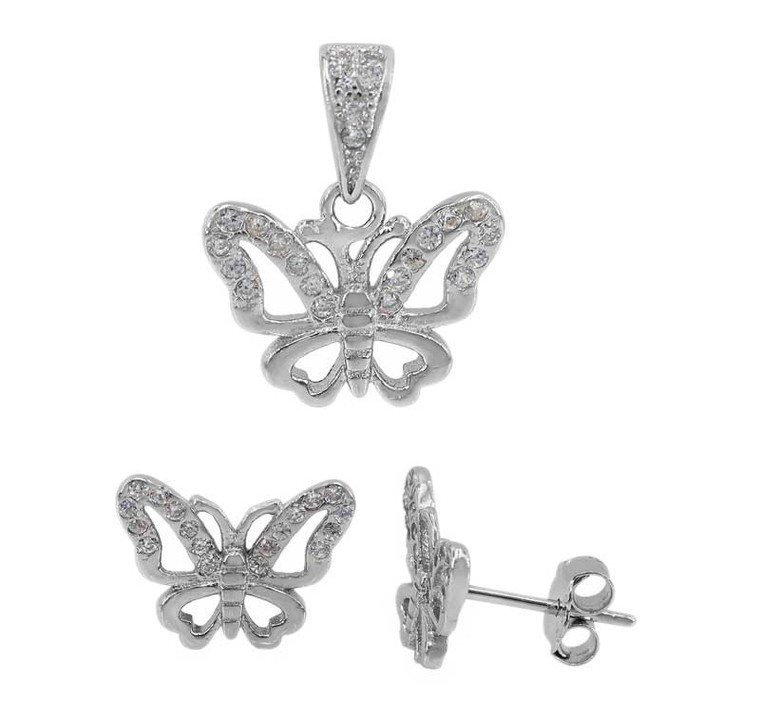 Butterfly Earrings and Pendant Set