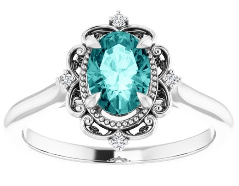 Teal Sapphire Vintage Style Ring