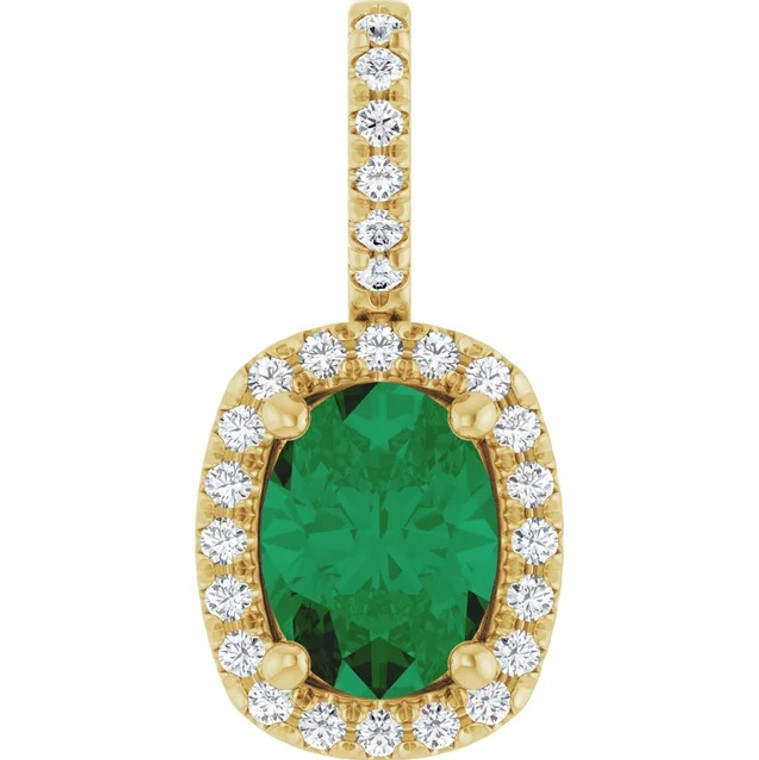 Emerald Halo Pendant in Yellow Gold