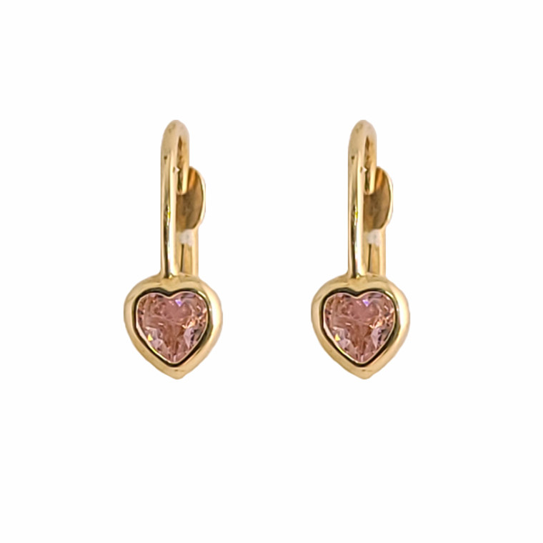 Pink CZ Heart Earrings