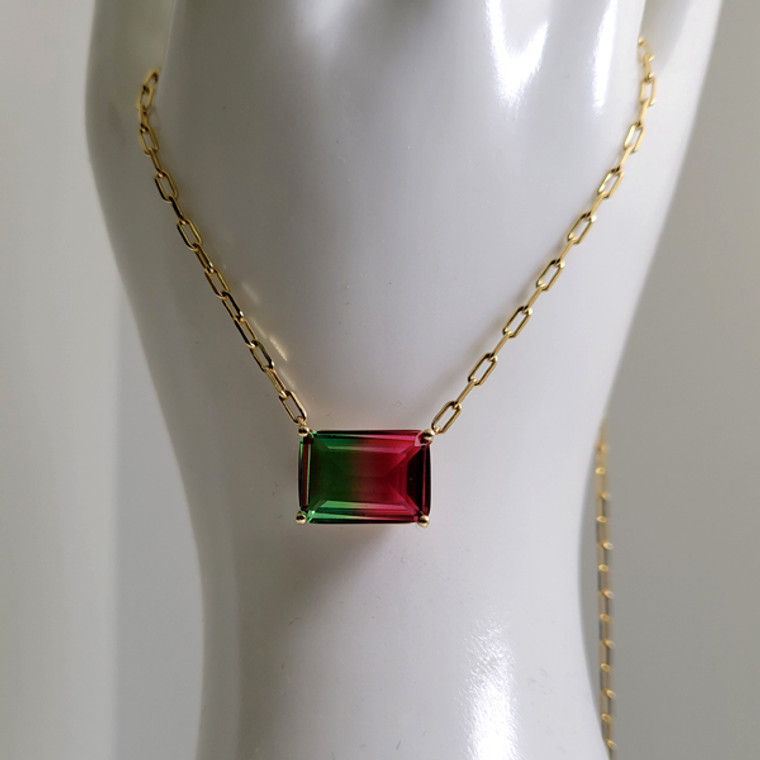 Watermelon Tourmaline Necklace in Yellow Gold