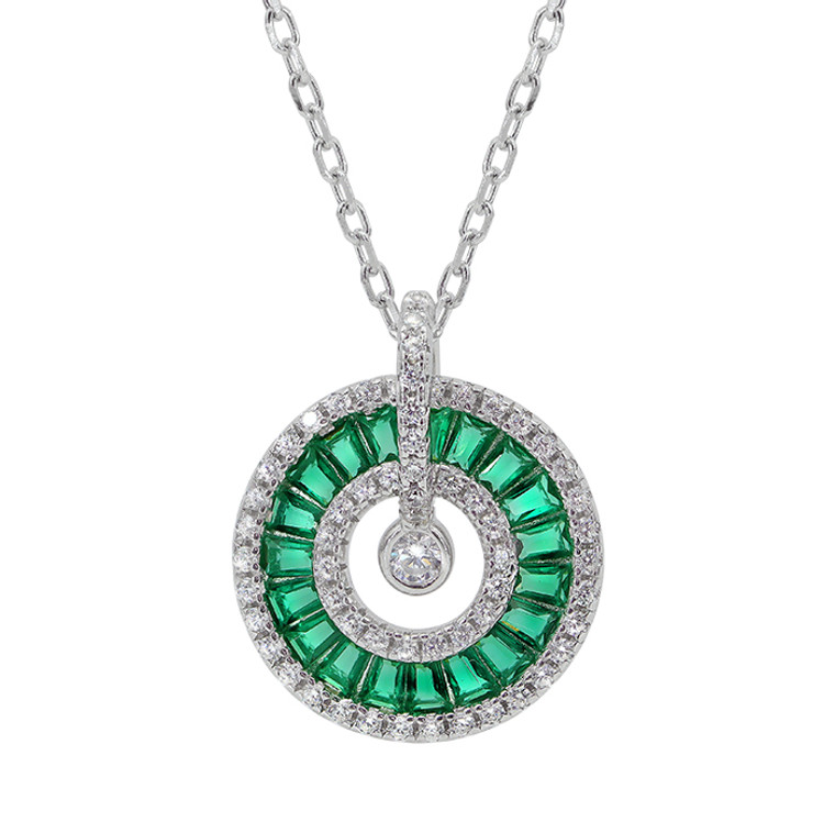 Emerald-Green CZ Circle Pendant