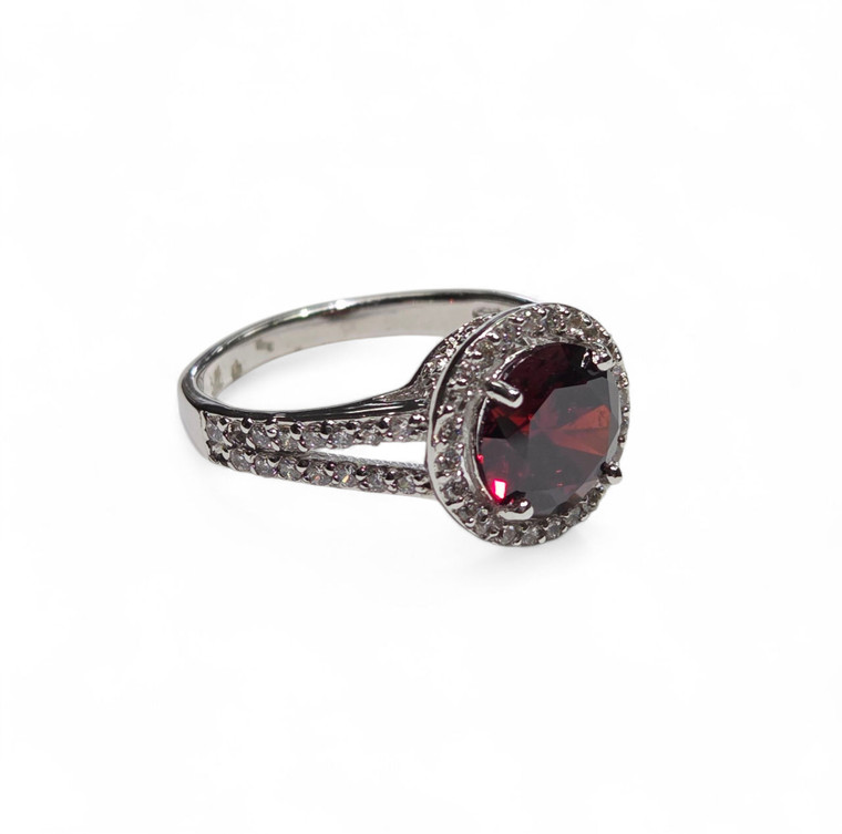 Garnet CZ Halo Ring