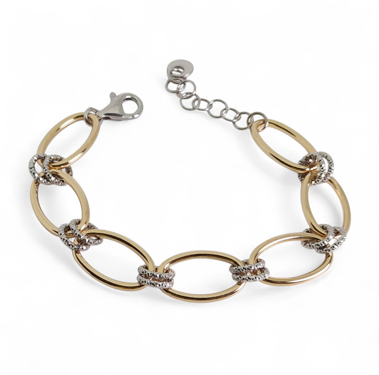 2-tone Fancy Link Bracelet YGP SS