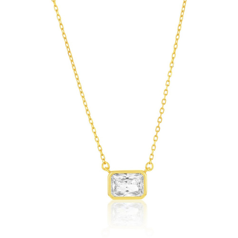 Bezel Set Emerald Shaped CZ Necklace