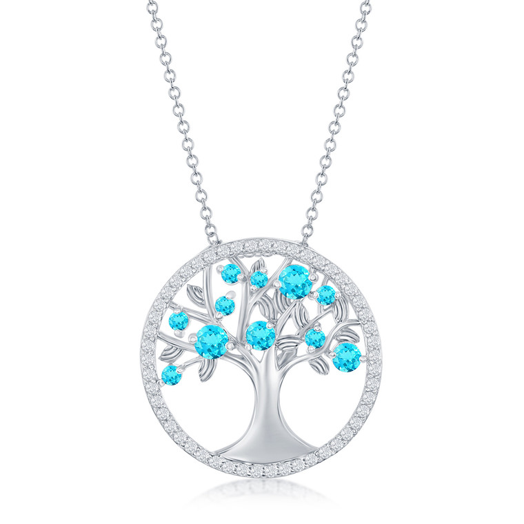 Tree of Life Pendant with Blue CZs