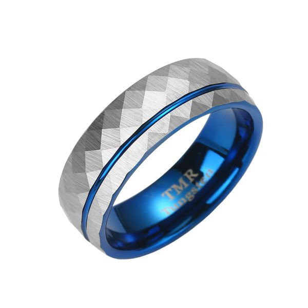 Faceted Silver with Blue Line 8mm