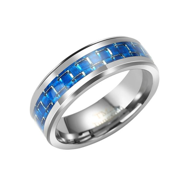 Silver with Blue Carbon Fiber 8mm