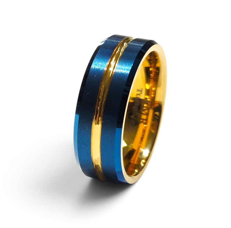 Tungsten Band in Blue and Gold