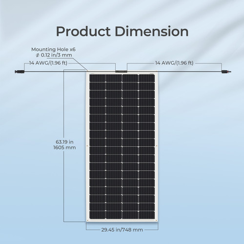 Renogy 200 Watt 12 Volt product dimension