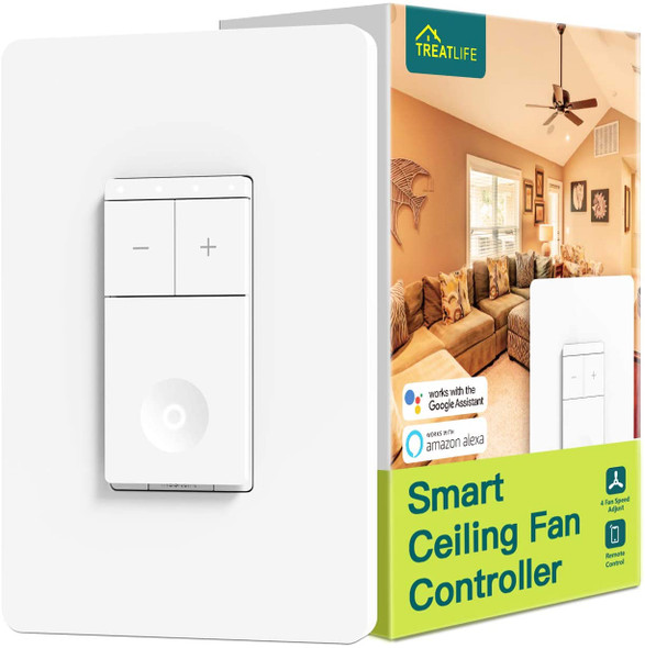 reatlife Smart Ceiling Fan Control, 4 Speed Fan Switch for Ceiling Fan, Neutral Wire Required, Smart Home Devices that Works with Alexa and Google Assistant (Used)