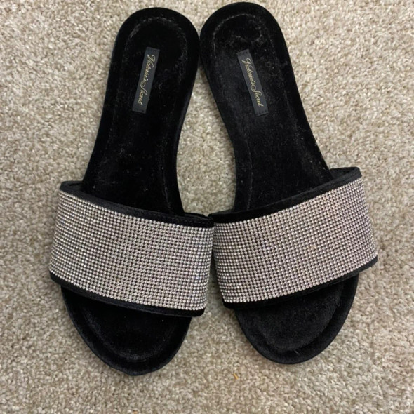 Victorias Secret PINK Double Strap Slides Sandals Shoes Iridescent