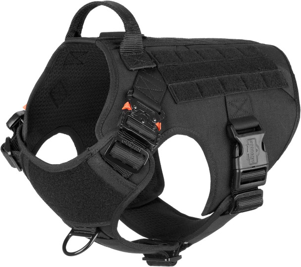 ICEFANG Tactical Dog Harness ,X-Large Size, 2X Metal Buckle,Working Dog MOLLE Vest with Handle,No Pulling Front Leash Clip,Hook and Loop Panel