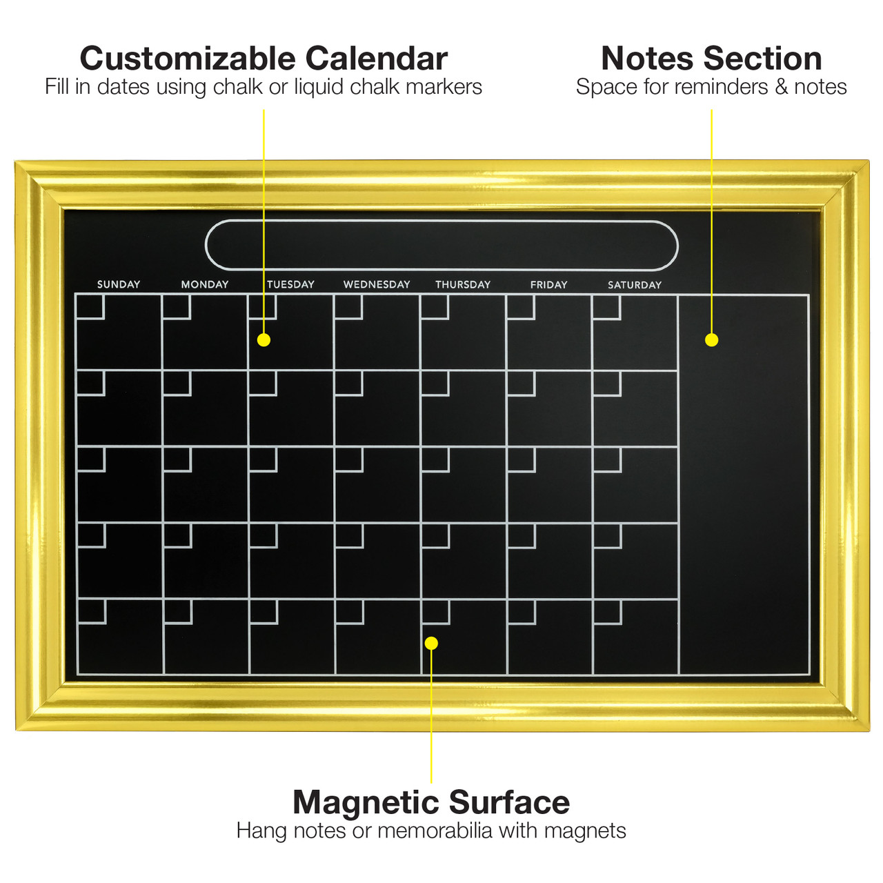 20 x 30 Gold Framed Monthly Calendar Chalkboard - Excello Global Brands