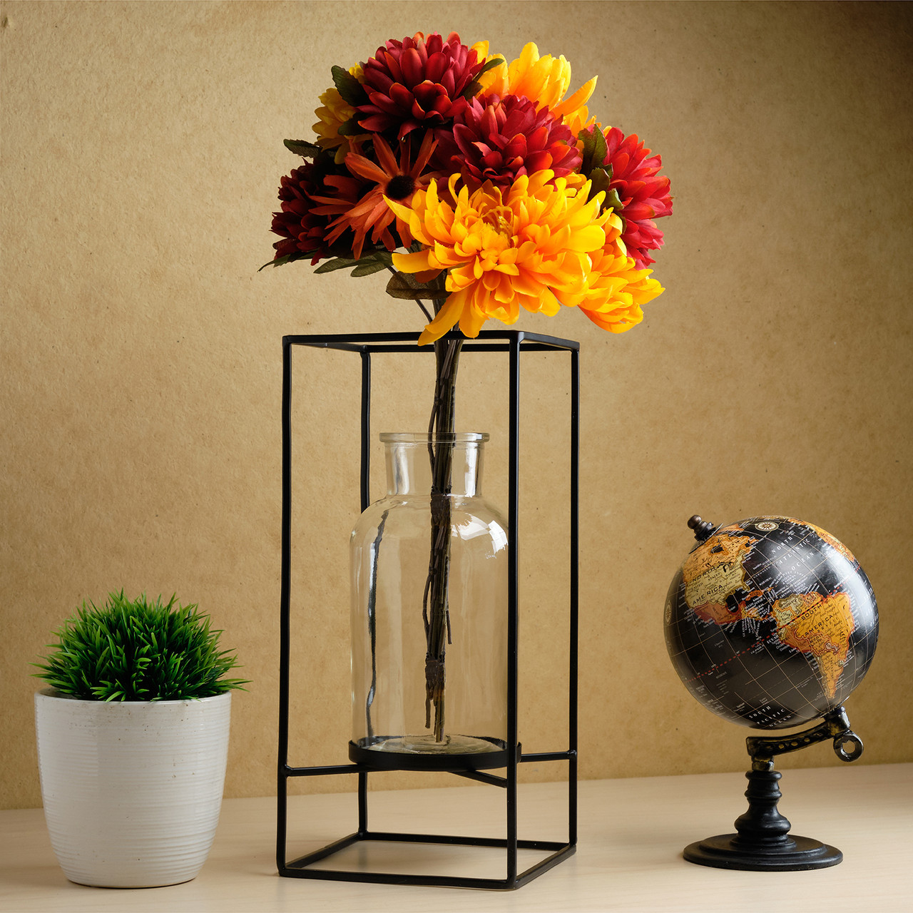 Excello Global Products Unique Rustic Flower Holder with 3 Glass Vases