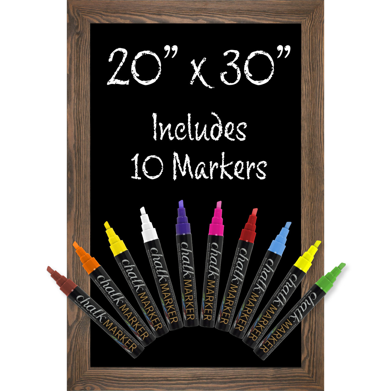 Rustic Brown Magnetic Wall Chalkboard Sign: Includes 10 Liquid Chalk Markers 20x30 Wooden Hanging Chalk Sign for Kitchen Wall Decor, Restaurant