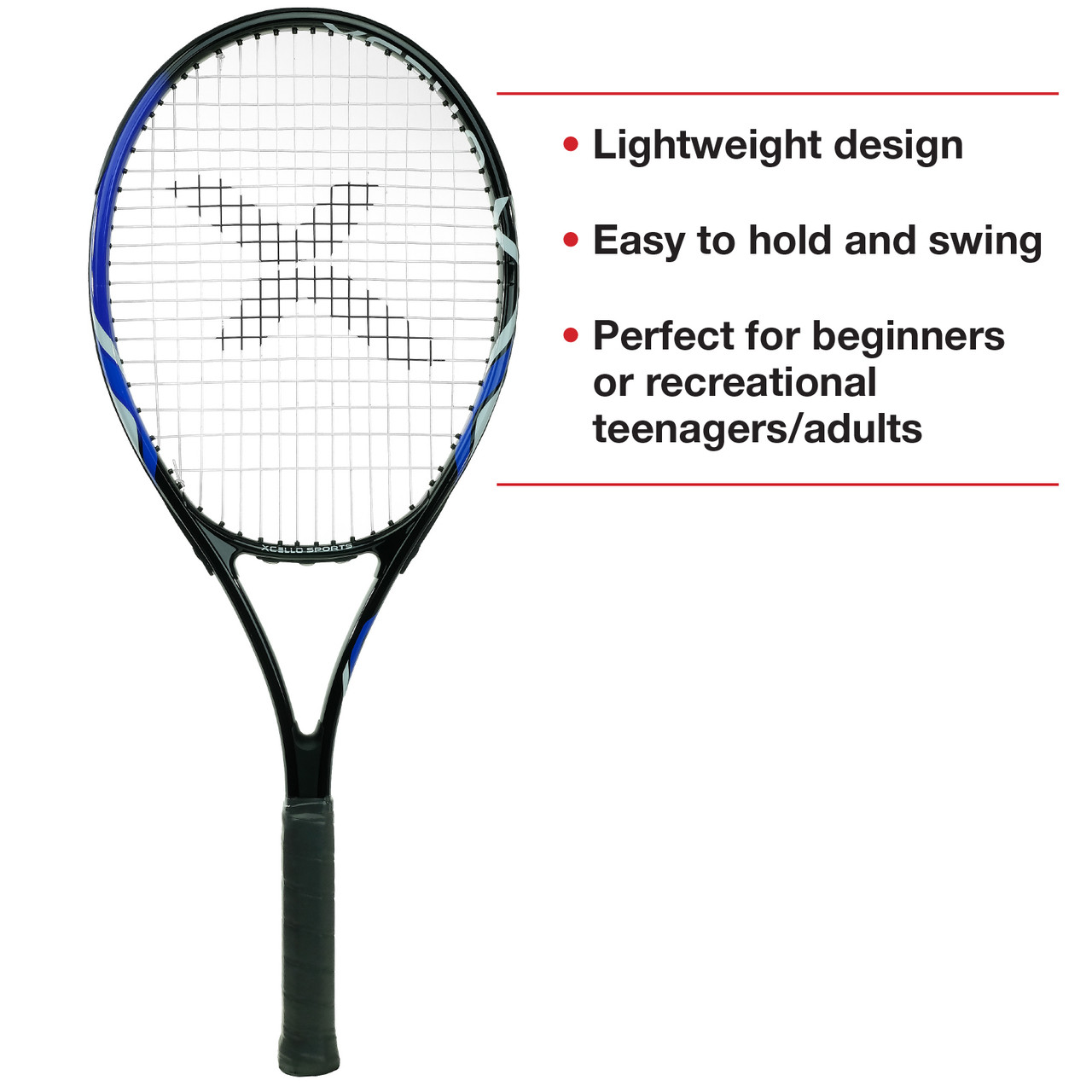Xcello Sports 2-Player Aluminum Tennis Racket Set - Includes Two Rackets.  Six All Court Balls, and Two Carry Cases - Available in 23" or 27" -  Excello Global Brands