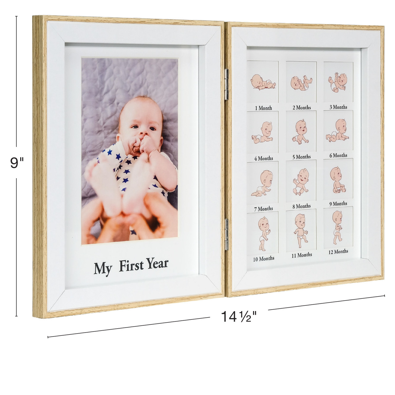 Baby's First Year Folding Picture Frame, Natural Wood Finish