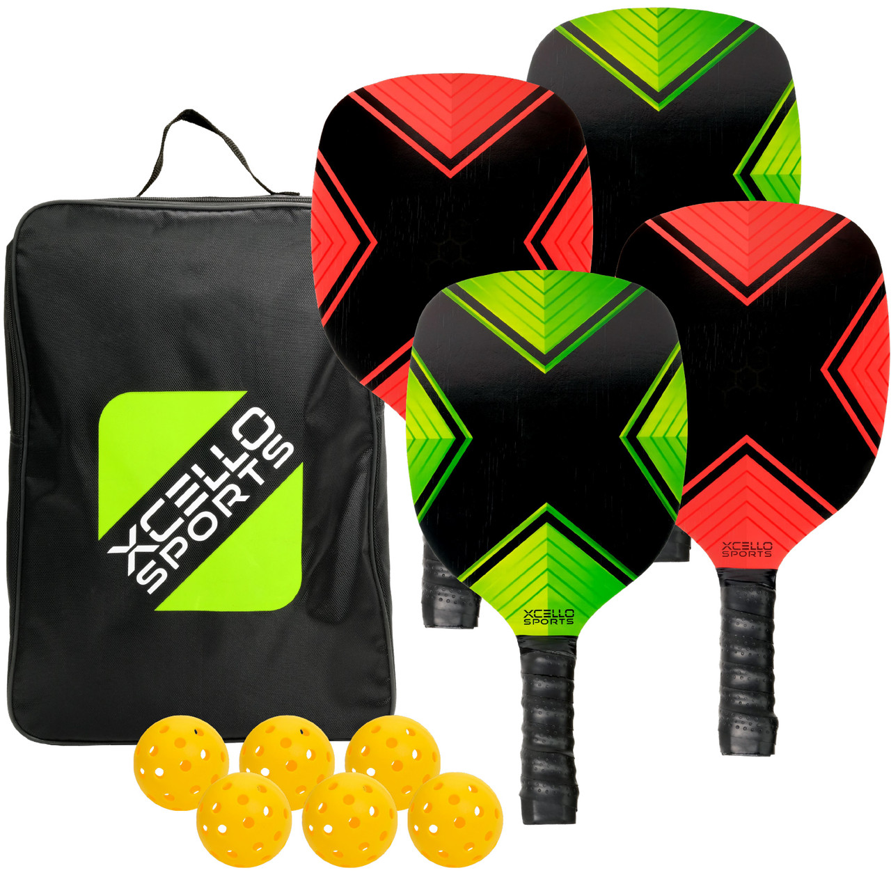 Xcello Sports Pickle Ball 4 Piece Premium Racket Set with 6 Outdoor Balls  and Carry Bag