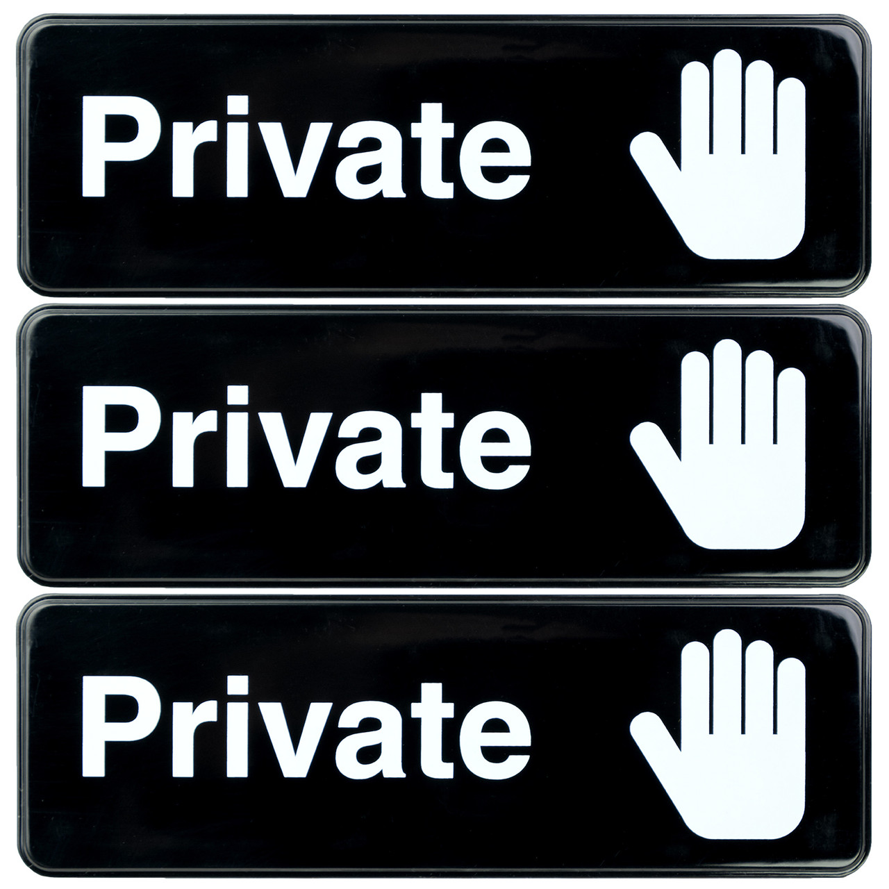 Private Sign for Doors: Plastic Sign with Symbols 9x3, Pack of 3