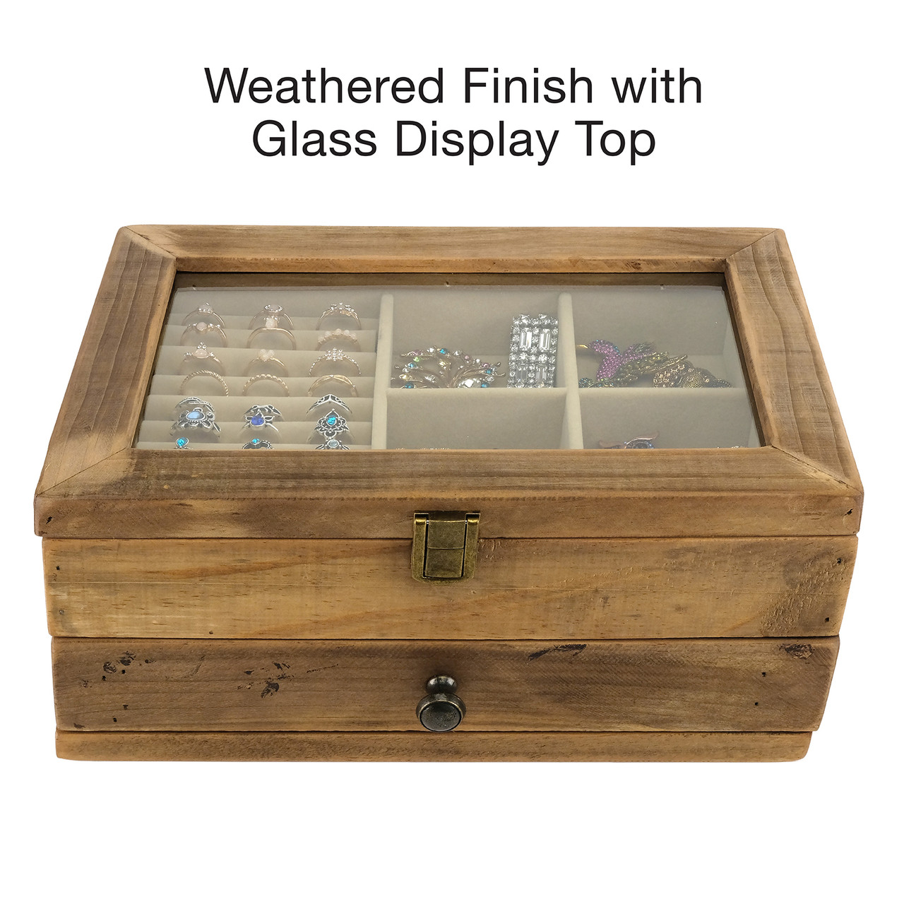 Window Wooden Jewelry Display Cases Wood Jewelry Box With Glass