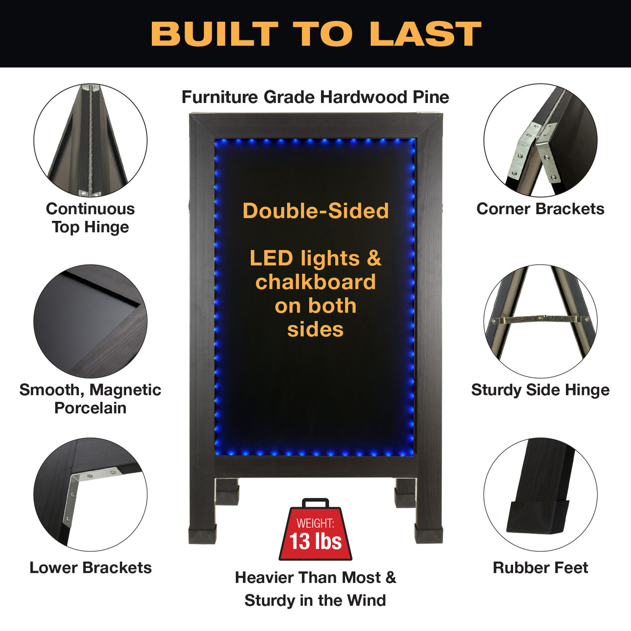 Indestructible LED Chalkboard, Heavy Duty Construction, 16-color