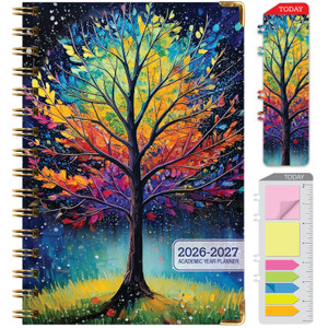 2026-2027 Excello Brands 5.5" x 8" Academic Year Hardcover Fashion Planner, Weekly/Monthly, 14 Month, Black Tree Seasons
