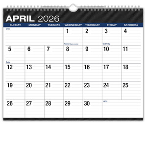2026-2027 Excello Brands 15" x 12" Academic Year Large Print Wall Calendar, Monthly, 21 Month, Black