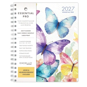Excello Brands 2027 Essential Pro 14-Month Weekly & Monthly Planner, 7" x 9", Watercolor Butterflies
